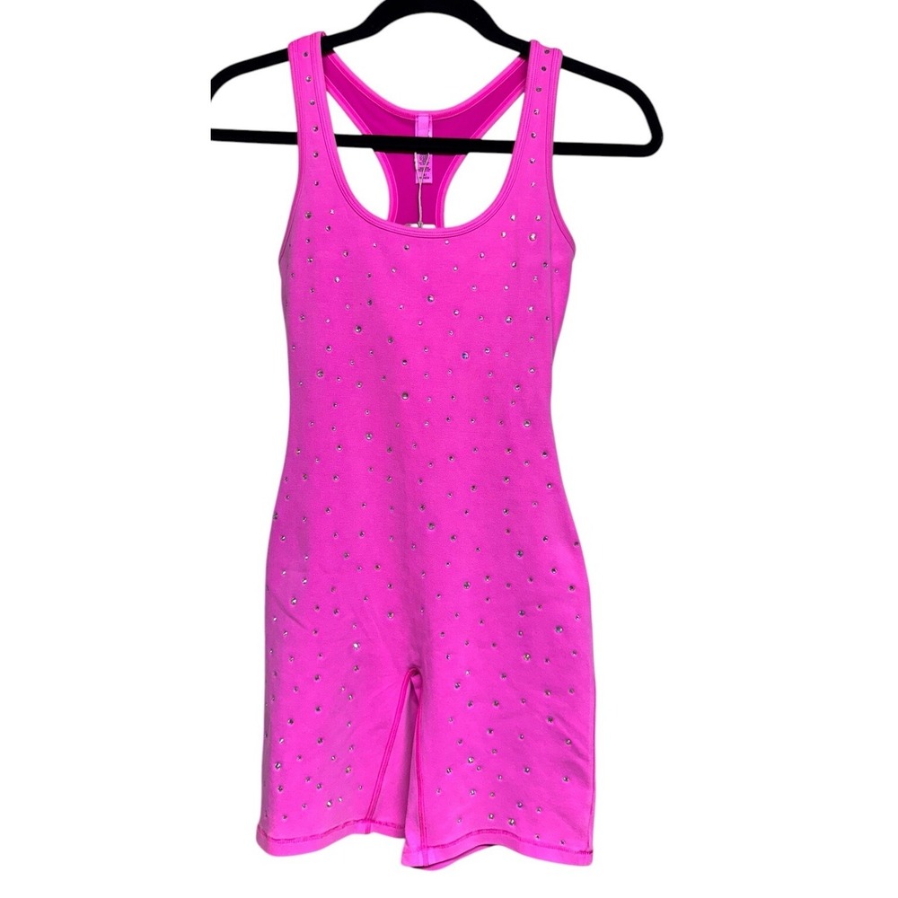 SKIMS Outdoor Rhinestone Mid Thigh Romper‎ One Piece Bodysuit Taffy Pink Size XS